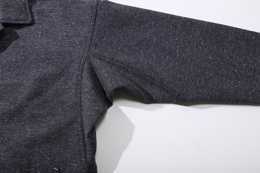 ih stone blue crop work jacket sleeve cuffs and hem design