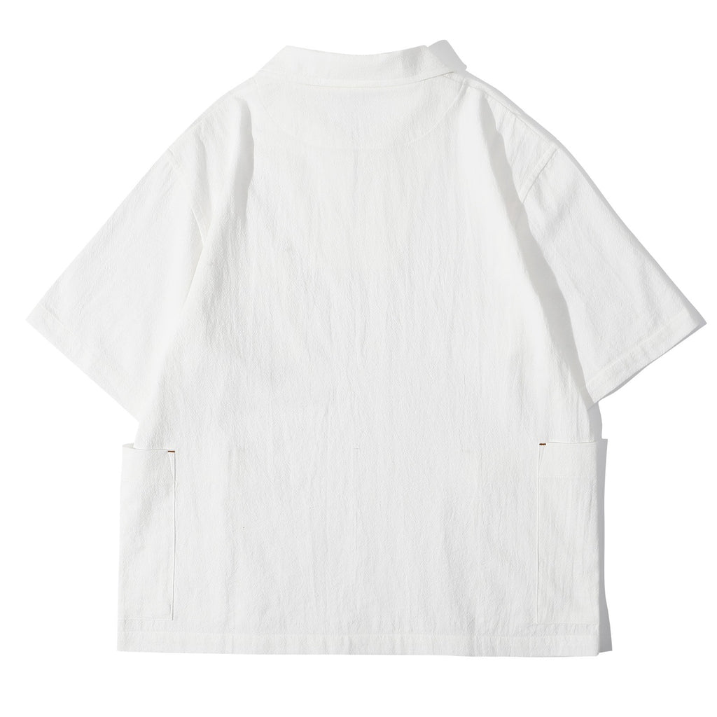 ih textured white cotton sailor over shirt full back view