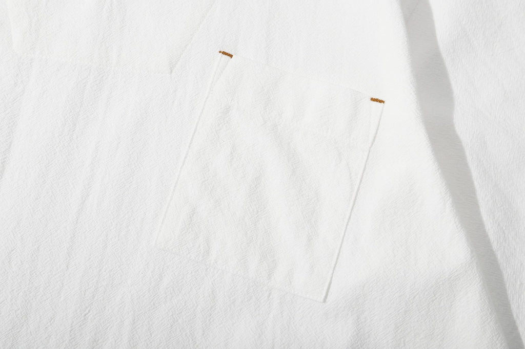 ih textured white cotton shirt front chest patch pocket 