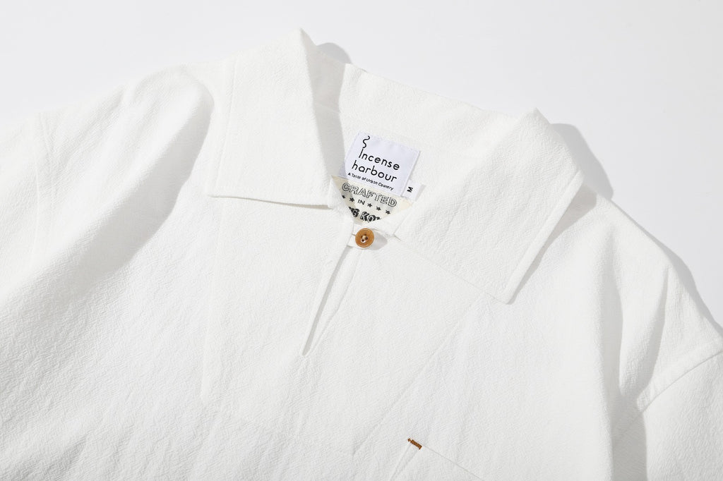 ih textured white cotton shirt the sailor collar neck and corozo button