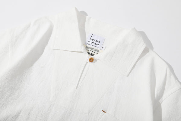 ih textured white cotton shirt the sailor collar neck and corozo button