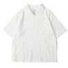 Front view of a Hong Kong made ih relaxed fit and boxy cut sailor over shirt in textured white