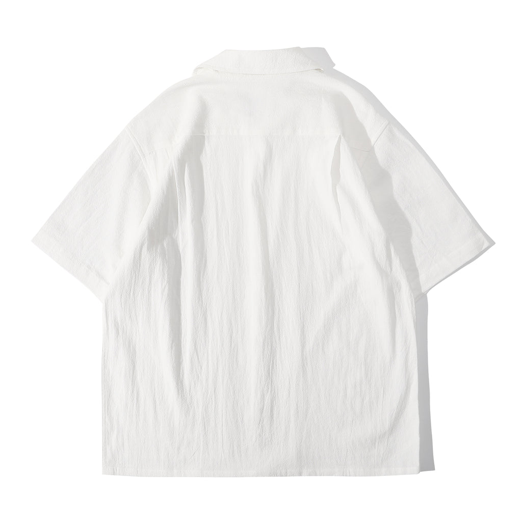 ih textured white cotton summer shirt full back view
