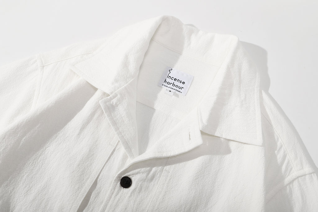 ih textured white cotton shirt classic neck collar and premium front corozo button