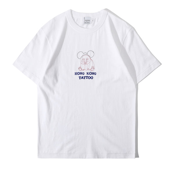 ih regular fit suede finished cotton tattoo inspired panda t shirt in white front view