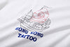 close up of the tattoo inspired Chinese junk pirate ship embroidery and heat transferred wording