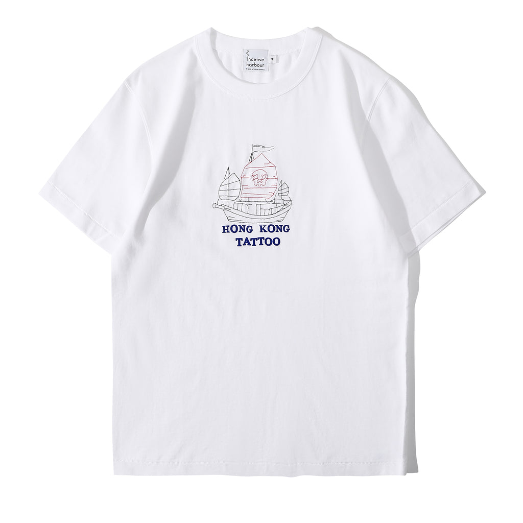ih regular fit suede finished cotton tattoo inspired pirate ship t shirt in white front view