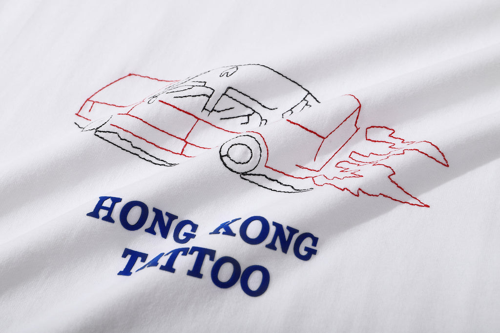 racing taxi embroidery and heat transferred wording