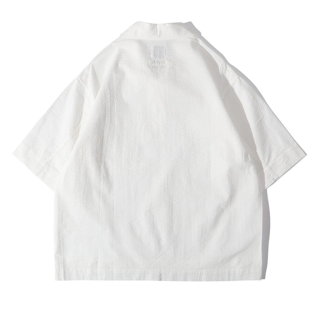 ih white relaxed fit seersucker polo shirt full back view