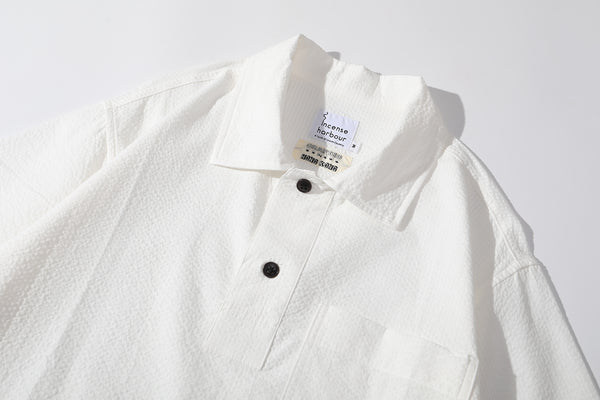 ih white seersucker polo shirt classic polo collar and button placket
