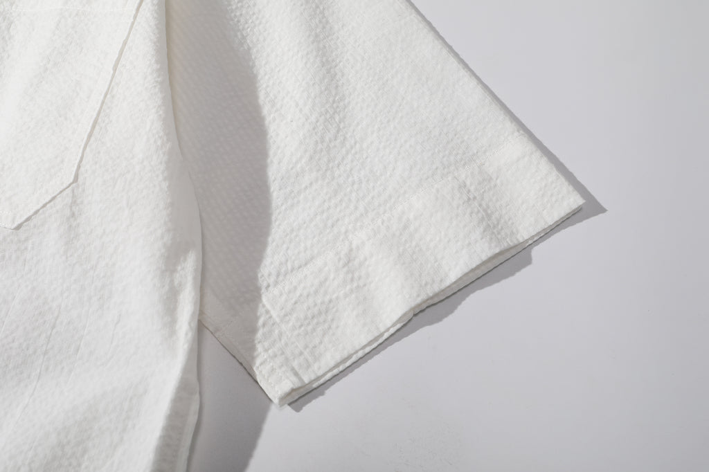 ih white seersucker polo shirt short sleeve cuffs design