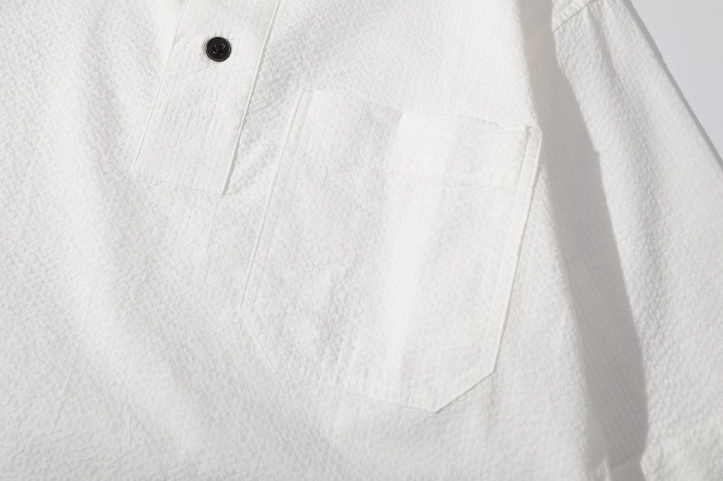 ih white seersucker polo shirt front chest pocket detail