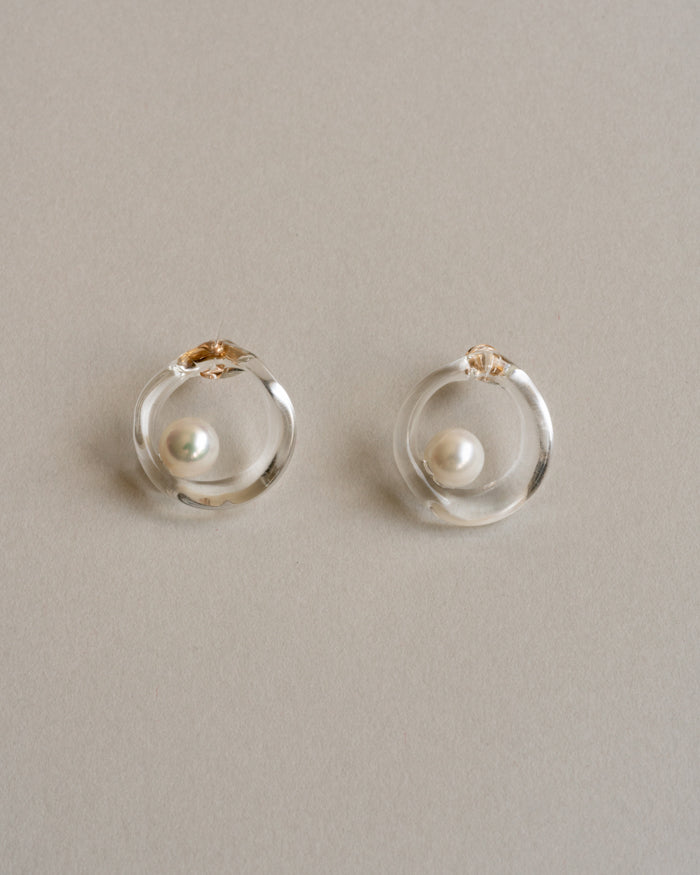 HARIO Handmade Jewelry- Pearl in a Circle Glasses Earrings (10K gold) - GLUE Associates