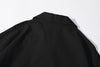 close up of back collar and neck area detail on incense harbour black seersucker shirt