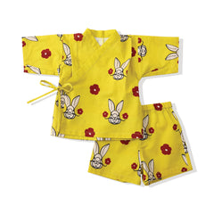 Baby kimono and short set - mustard bunny