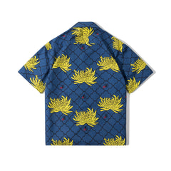 Floral pattern shirt - chrysanthemum navy - GLUE Associates