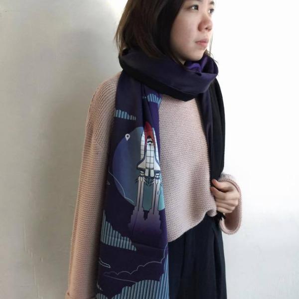 Fly Me to the Moon - Two-Side Wool Scarf - GLUE Associates
