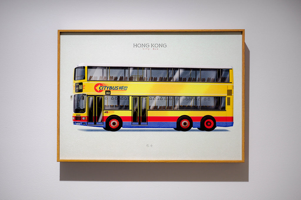 Hong Kong public transport illustration with frame - Hong Kong City Bus - GLUE Associates