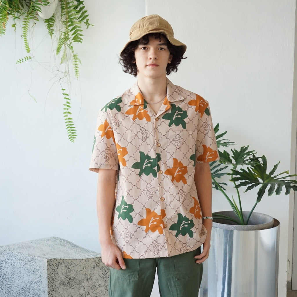 Floral pattern shirt - pastel peach lily - GLUE Associates