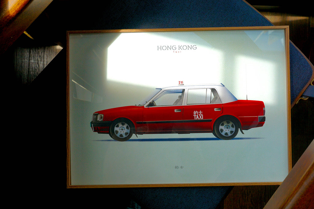 Hong Kong public transport illustration with frame - Red Taxi - GLUE Associates