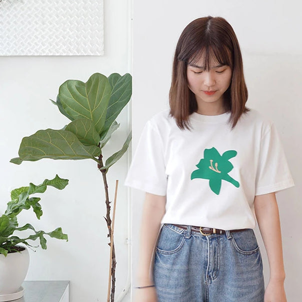 Green lily logo cotton t-shirt - white  [Made to Order] - GLUE Associates