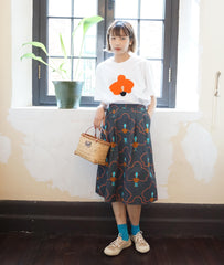 Floral cotton mid-length a line skirt - Grey Orchid - GLUE Associates