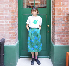 Floral cotton mid-length a line skirt - Green Lily - GLUE Associates