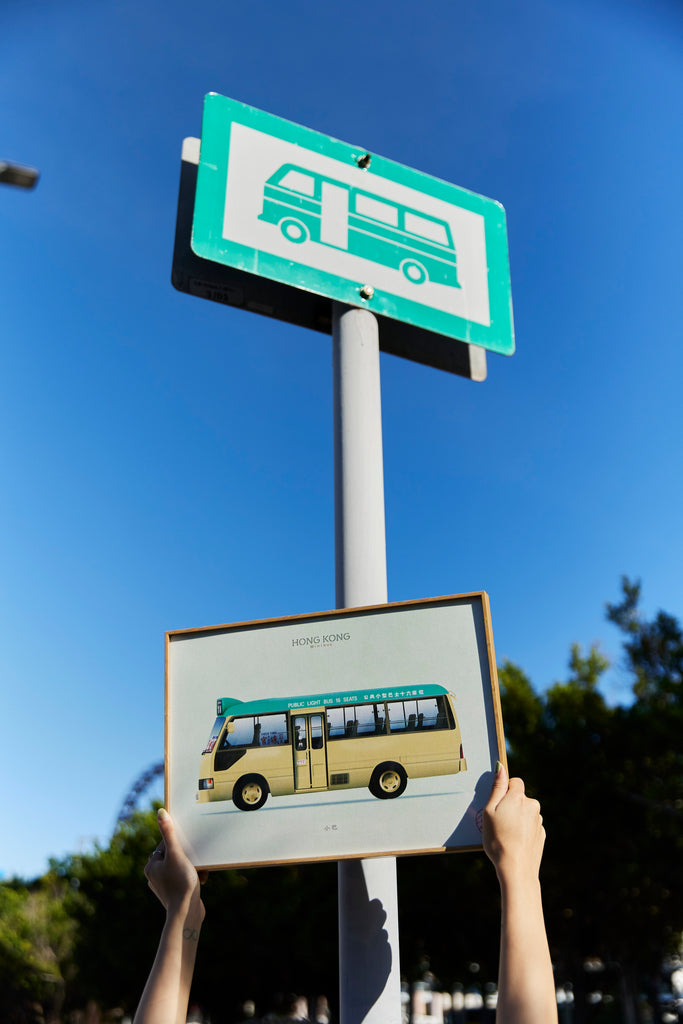 Hong Kong public transport illustration with frame - Green Minibus - GLUE Associates
