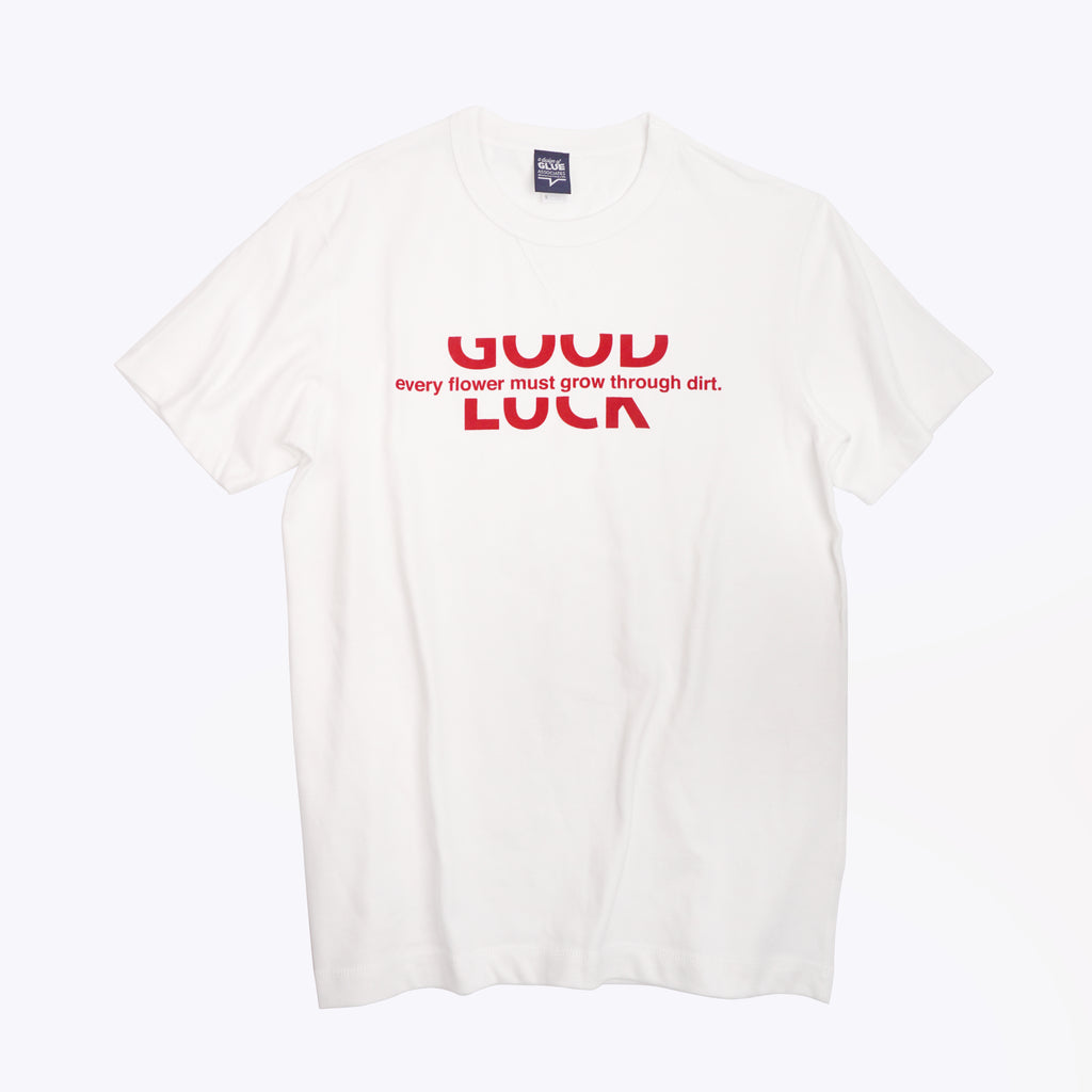 Red good luck slogan cotton t-shirt - white - GLUE Associates