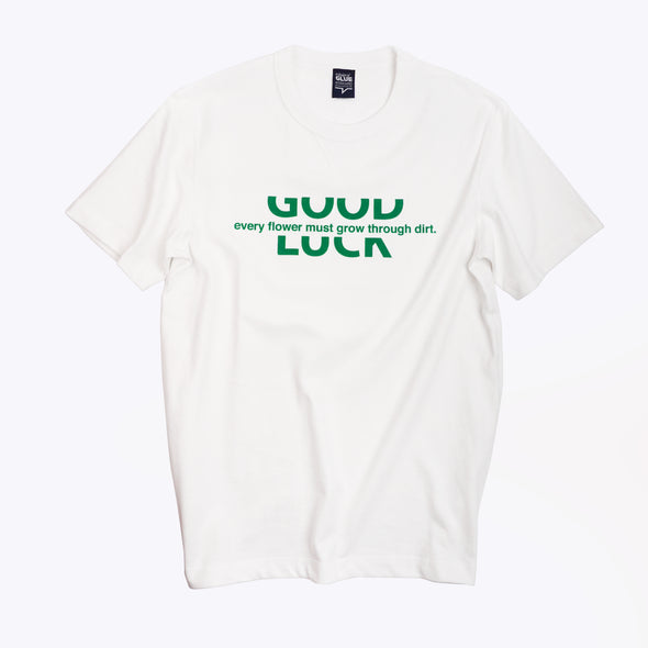 Green good luck slogan cotton t-shirt - white - GLUE Associates