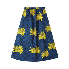 GOC floral cotton mid-length a line skirt - Chrysanthemum navy
