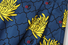 GOC floral cotton mid-length a line skirt - Chrysanthemum navy
