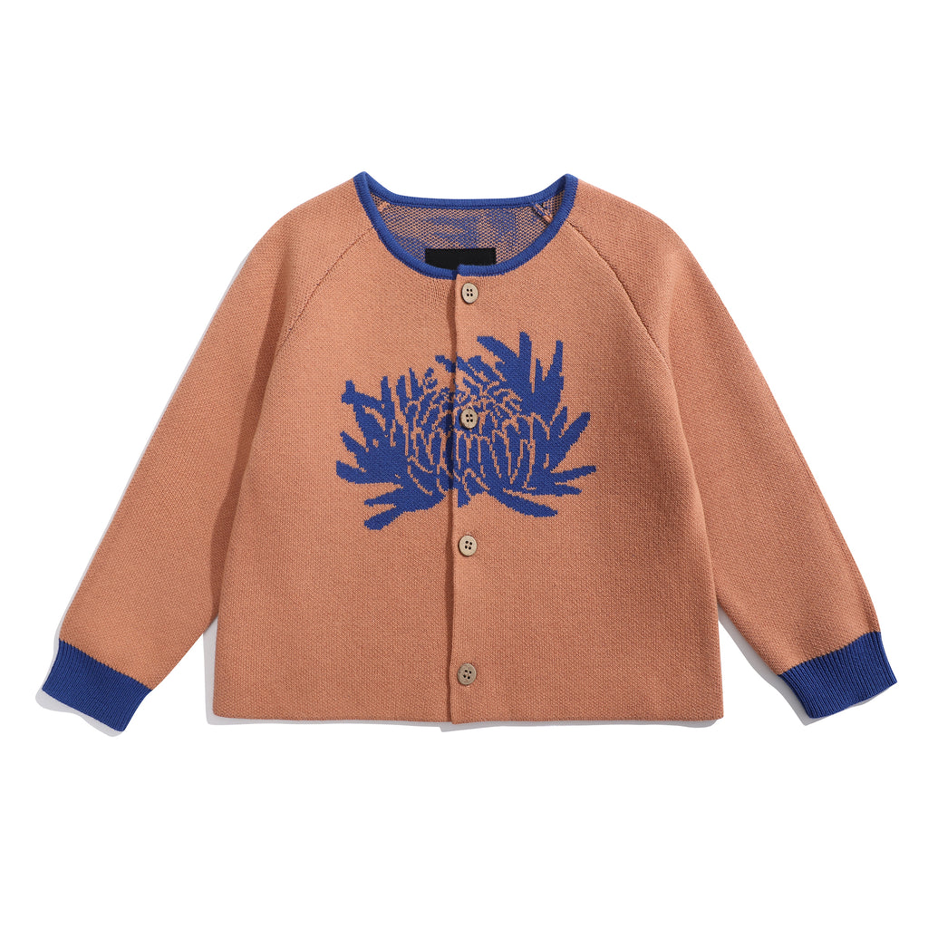 Baby cotton knit cardigan - salmon chrysanthemum - GLUE Associates
