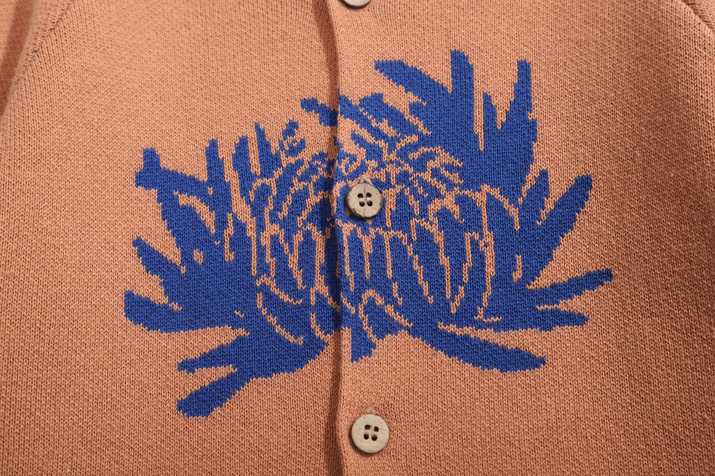 Baby cotton knit cardigan - salmon chrysanthemum - GLUE Associates