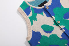 GOC Baby Cotton Knit Vest - Blue Green Daffodils