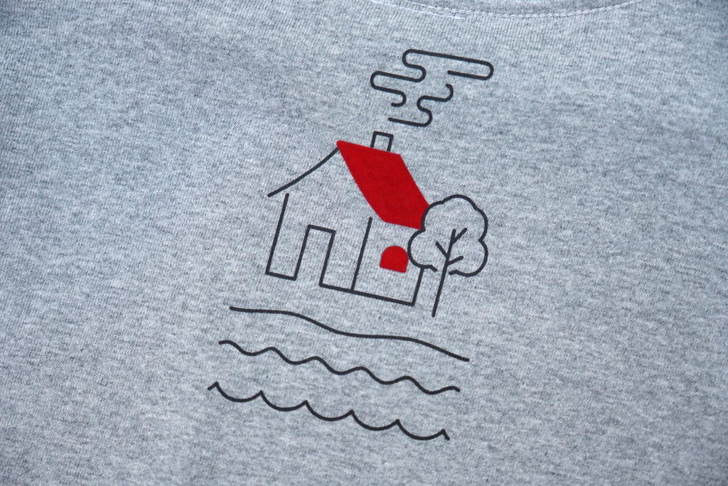 Incense Harbour Pocket T-shirt silkscreen with felt - Grey house - GLUE Associates