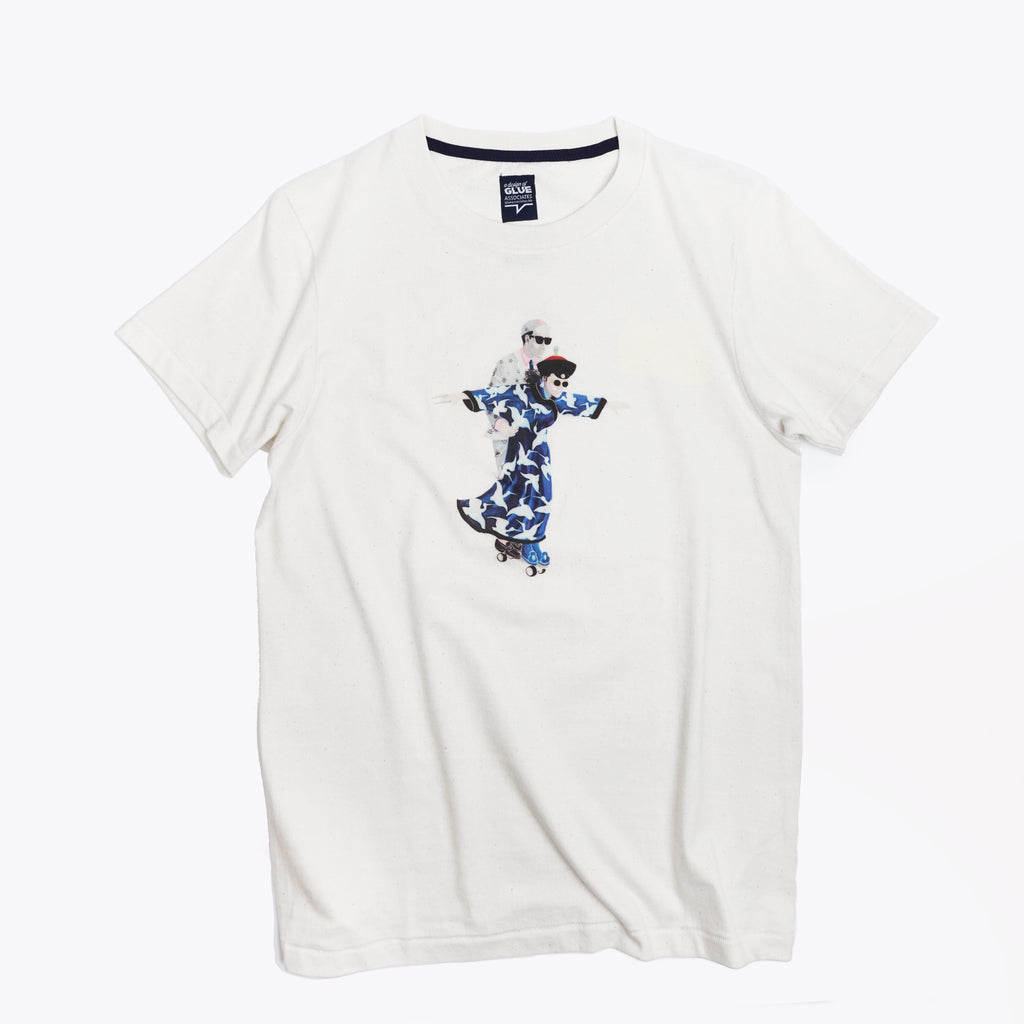 Zishi x GLUE printed organic cotton t-shirt - culture exchange blue - GLUE Associates