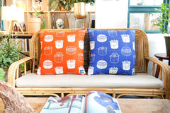 GOC cotton linen Hong Kong Dim Sum cushion cover - Blue - GLUE Associates