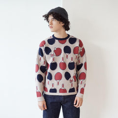 Retro sports double knit cotton crew neck sweater - ping pong - GLUE Associates