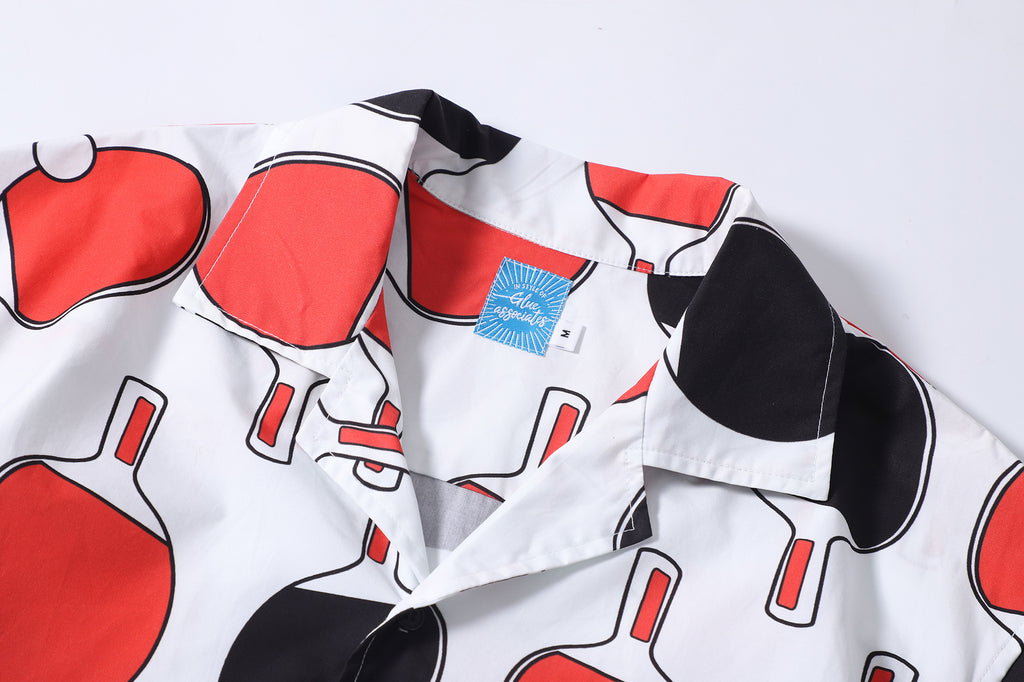 collar view of a Hong Kong made GOC Studio black and red ping pong cotton poplin shirt