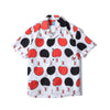 front view of a Hong Kong made GOC Studio black and red ping pong cotton poplin shirt
