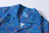 collar view of a Hong Kong made GOC Studio blue daffodil cotton poplin shirt