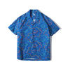 front view of a Hong Kong made GOC Studio blue daffodil cotton poplin shirt