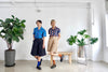 model full shot of a Hong Kong made GOC Studio blue daffodil cotton poplin shirt
