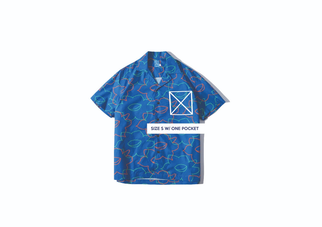 pocket position of a Hong Kong made GOC Studio blue daffodil cotton poplin shirt