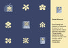 Design concept infographic explaining the story behind the Digital Blossom pattern, blending nostalgic retro tech elements like the Game Boy with traditional floral prints.