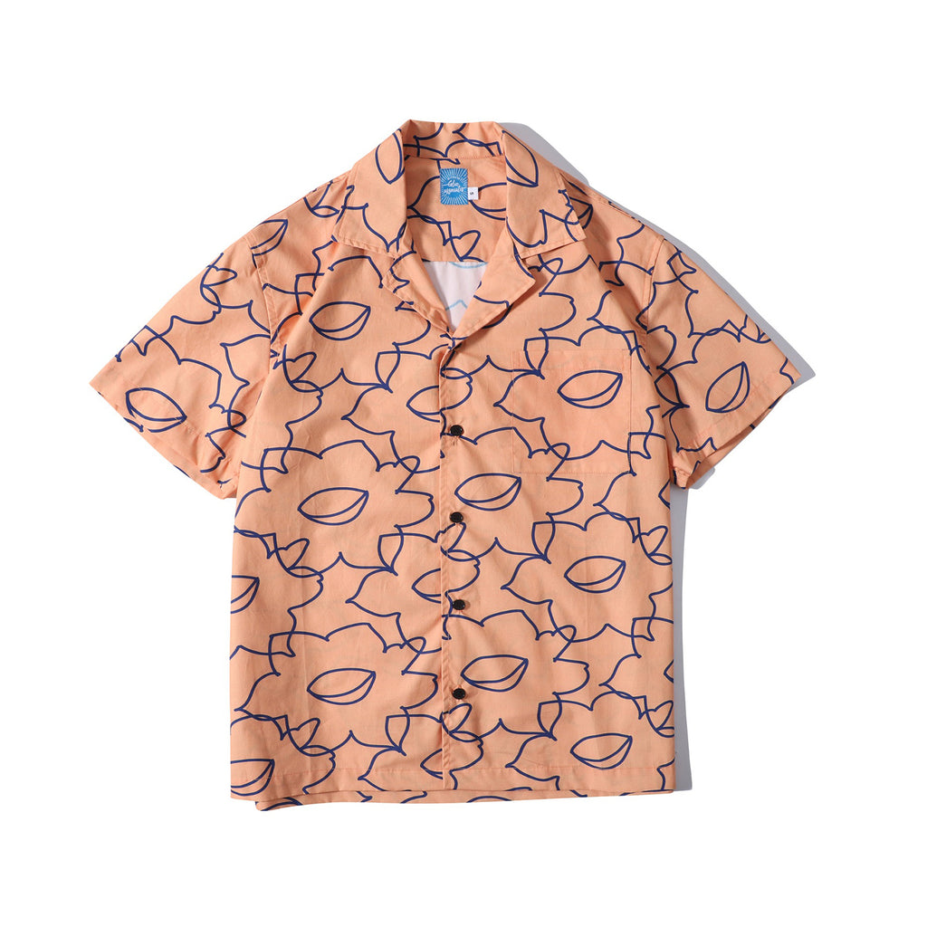 front view of a Hong Kong made GOC Studio orange daffodil cotton poplin shirt