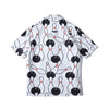 back view of a Hong Kong made GOC Studio white and black bowling cotton poplin shirt