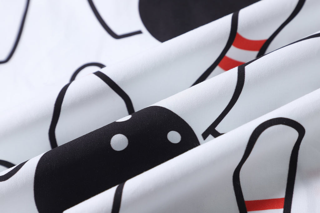 close up of white and black bowling cotton poplin fabric texture