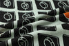close up of white and black circle windows Tencel linen fabric texture